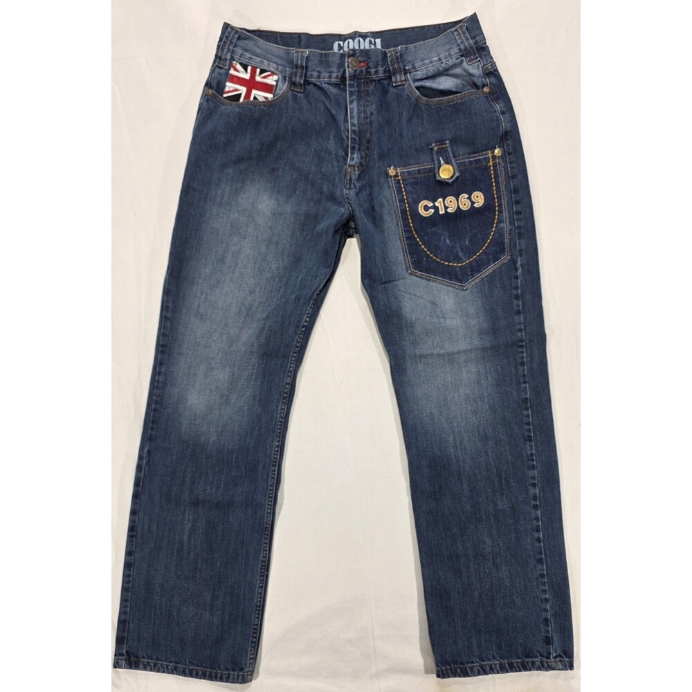 COOGI Jeans Mens 36x31 Baggy Cargo Y2K Streetwear Aussie/Union Jack Flag Casual